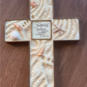 Decorative Cross with Seashells and Sand Design